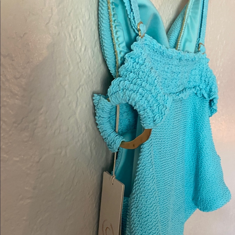 Cosita Linda Turquoise Triangle One-Piece Swimsuit Size M Adjustable Straps Chic - Picture 3 of 8